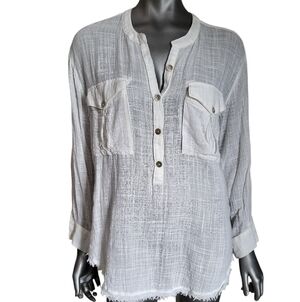 218B. Free People White Casual Button Down Shirt - Size Medium